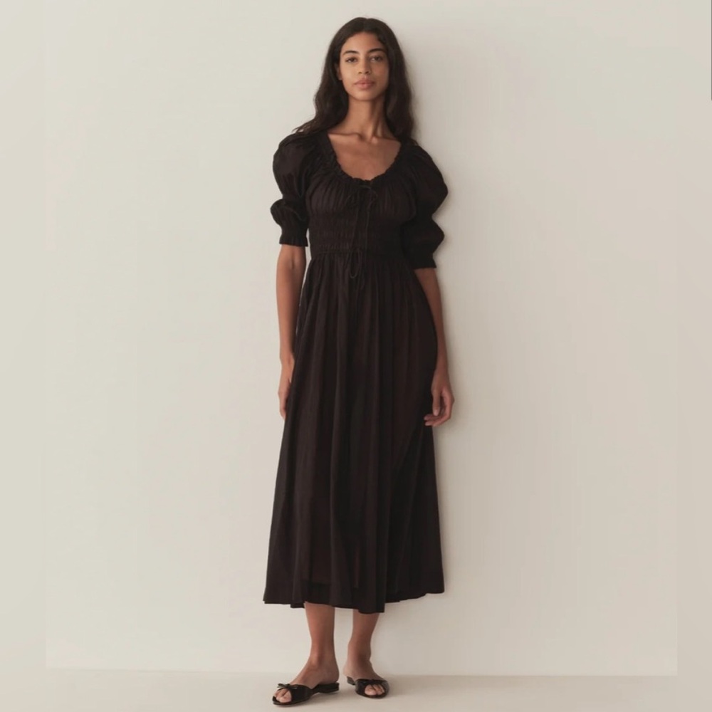 Doen Black Puff-Sleeve Midi Dress